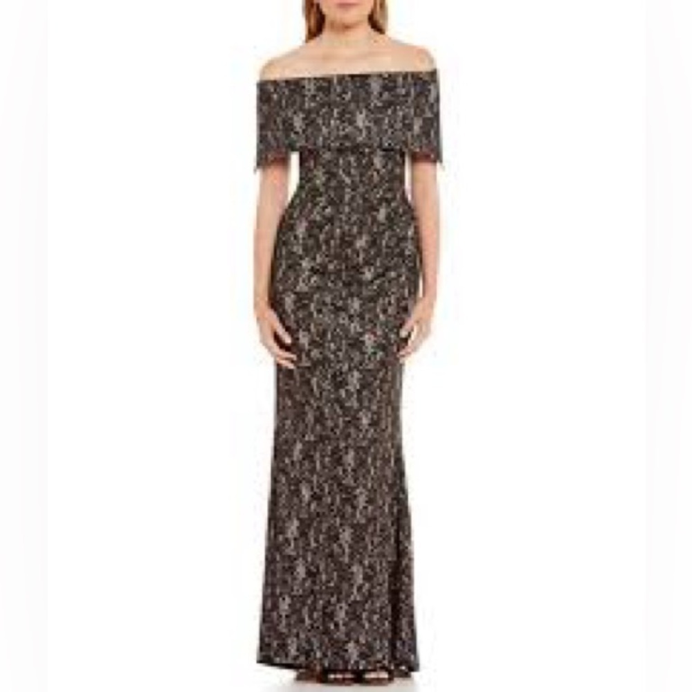 Vince Camuto Black Lace Sequin Nude Gown Dress Maxi Train Long Sz 2 Party Event